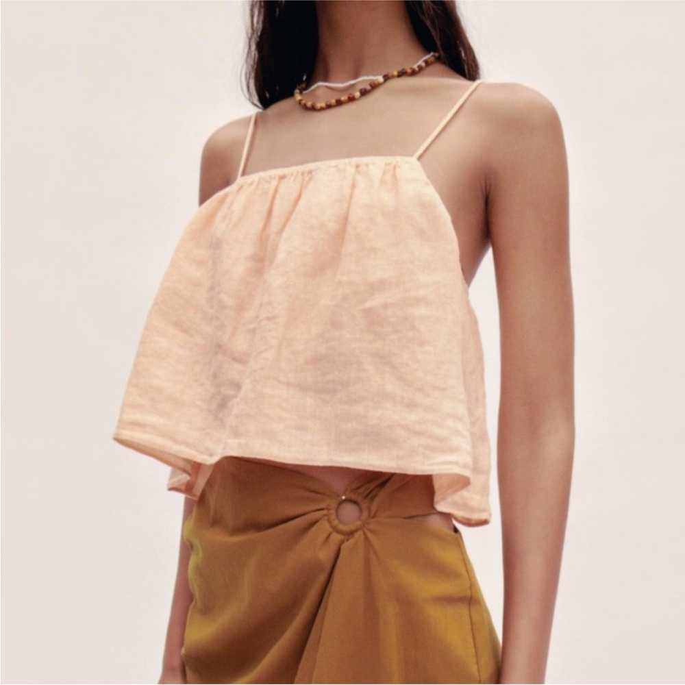 Zara Peach linen blend Crop Top